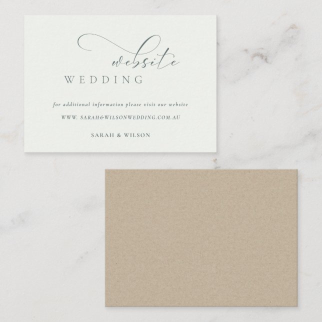Simple Elegant Script Black White Wedding Website Enclosure Card (Front/Back)