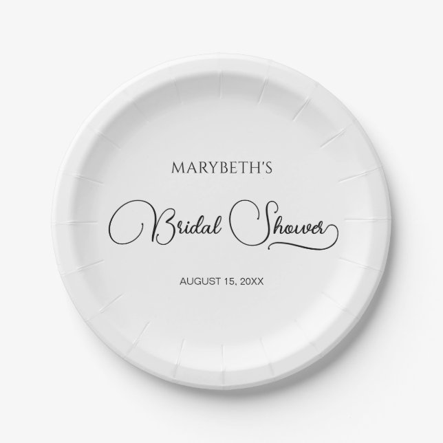 Simple Elegant Script Bridal Shower  Paper Plate (Front)