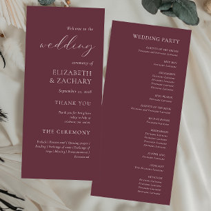 Simple Elegant Script Burgundy Wedding Programme