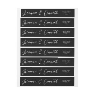 Simple Elegant Script Classic Black Wedding Wrap Around Label