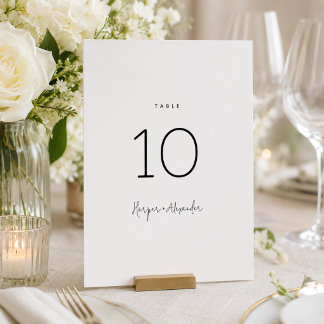 Simple Elegant Script Classic Black White Wedding Table Number