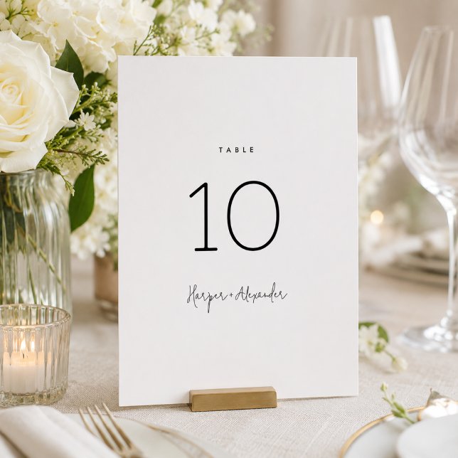 Simple Elegant Script Classic Black White Wedding Table Number (Creator Uploaded)