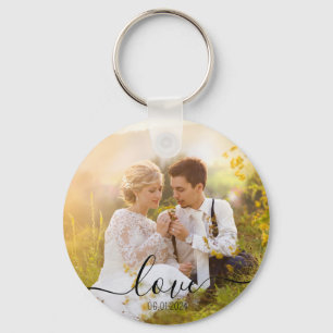 Simple Elegant Script Couple Photo Key Ring