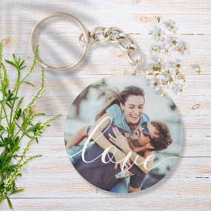 Simple Elegant Script Couple Photo Key Ring