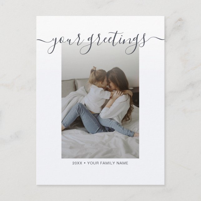 Simple Elegant Script Family Photo Greetings Postcard (Front)