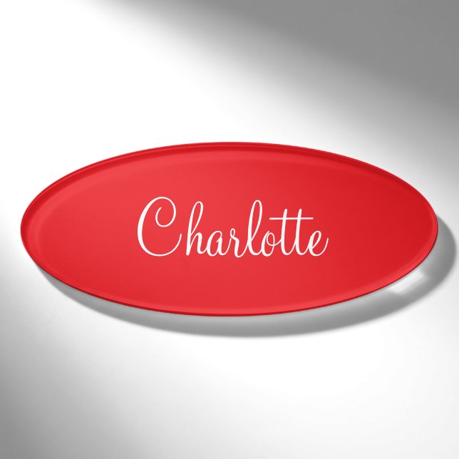 Simple Elegant Script First Name Red Business  Tag (Front)