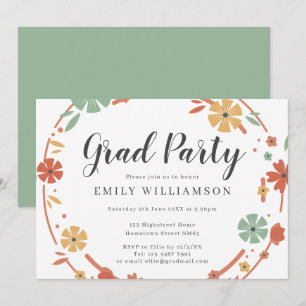 Simple Elegant Script Floral Graduation Party Invitation