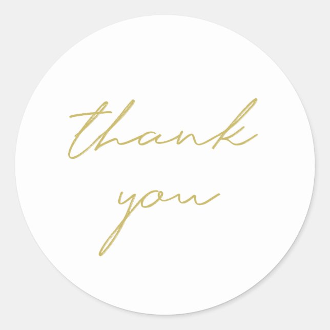 Simple Elegant Script Gold and White Thank You Classic Round Sticker (Front)
