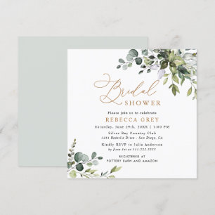 Simple Elegant Script Gold Greenery Bridal Shower Invitation