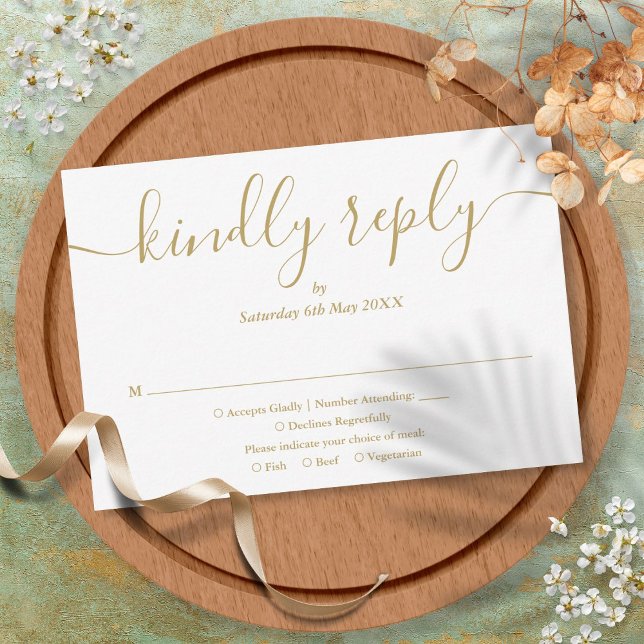 Simple Elegant Script Gold Meal Choice RSVP Card (Simple Elegant Script Gold Meal Choice RSVP Card)