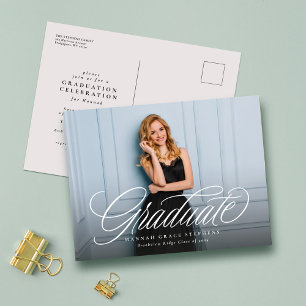 Simple elegant script graduate photo graduation postcard