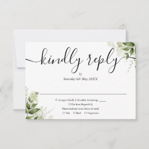 Simple Elegant Script Greenery Leaves Wedding RSVP Card