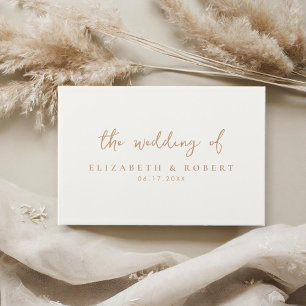 Simple Elegant Script Ivory Tan Wedding Guest Book