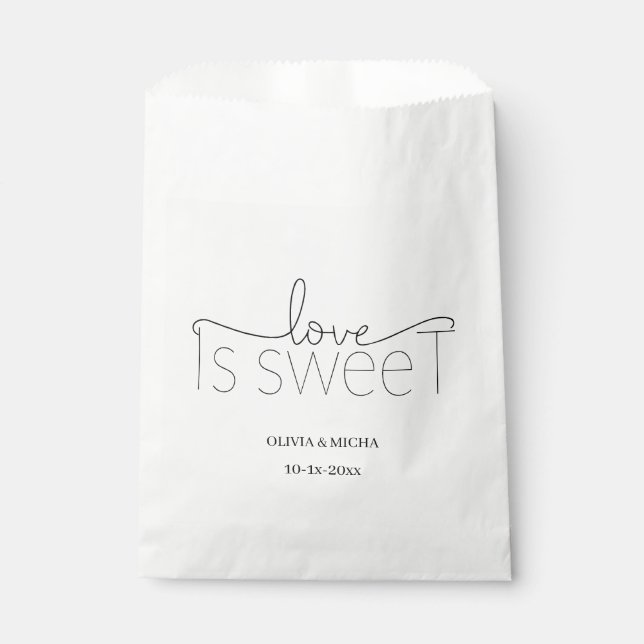 simple elegant script Love is sweet wedding favour Bags (Front)