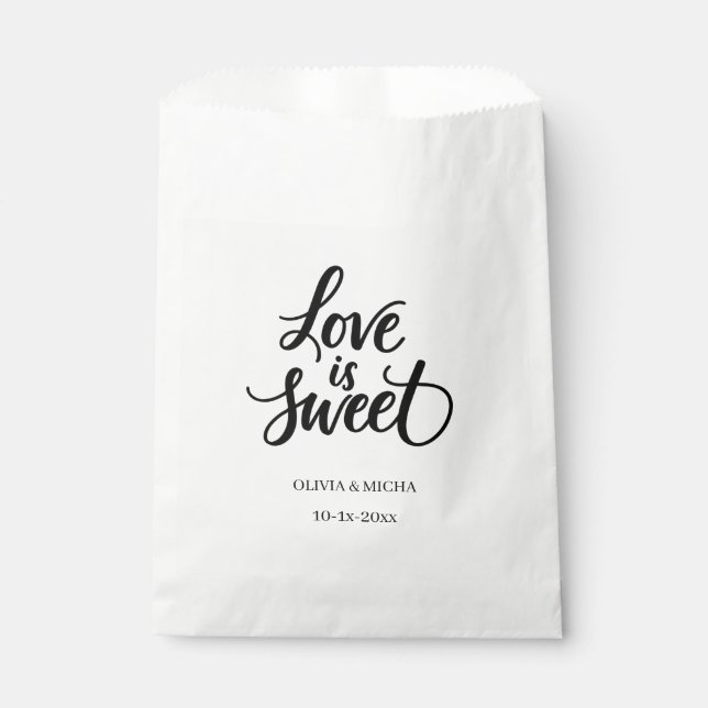 simple elegant script Love is sweet wedding favour Bags (Front)