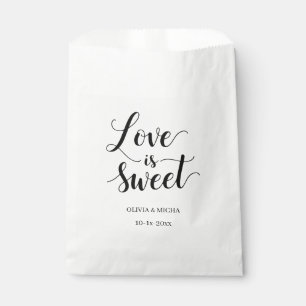 simple elegant script Love is sweet wedding favour Bags