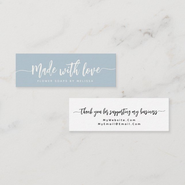 Simple Elegant Script Made with Love Small  Mini Business Card (Front/Back)