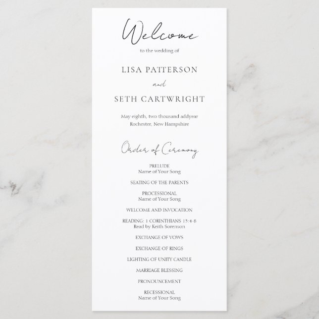 Simple Elegant Script Minimalist Classic Wedding Programme (Front)