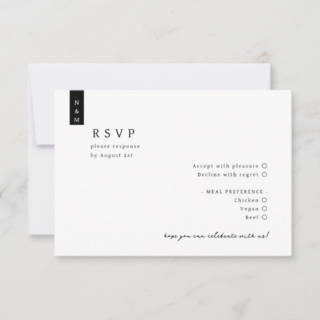 Simple Elegant Script Minimalist Monogram Wedding RSVP Card (Front)