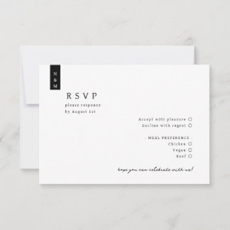 Simple Elegant Script Minimalist Monogram Wedding RSVP Card