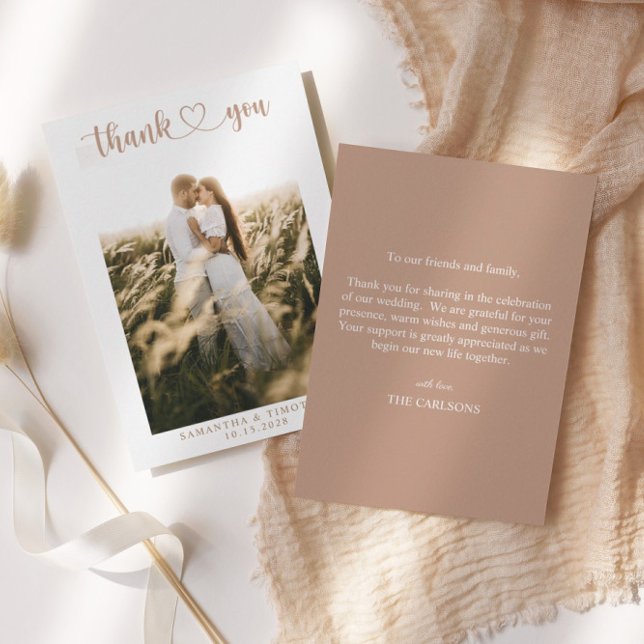 Simple Elegant Script Minimalist Wedding Photo Thank You Card (Creator Uploaded)