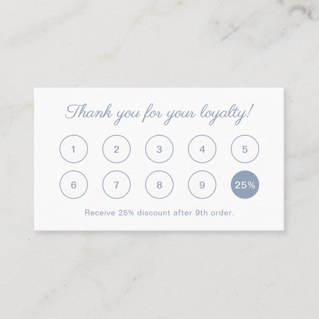 Simple Elegant Script Monogram Dusty Blue Loyalty Card (Front)