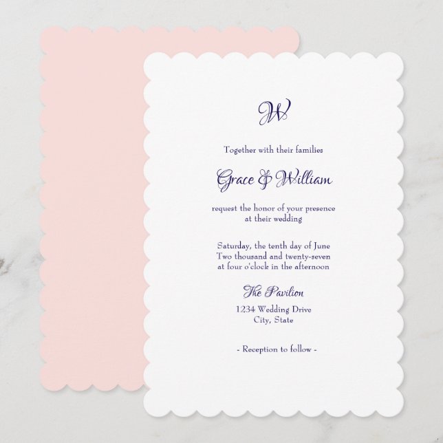 Simple Elegant Script Monogram Wedding Invitation (Front/Back)