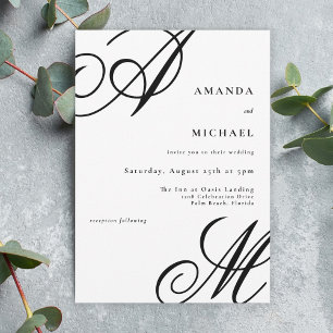 Simple Elegant Script Monogram Wedding Invitation