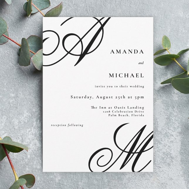 Simple Elegant Script Monogram Wedding Invitation (Available in printed and paperless digital download!)