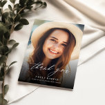 Simple Elegant Script Overlay Two Photo Graduation Thank You Card<br><div class="desc">Express your gratitude with our Simple Elegant Script Overlay Two Photo Graduation Thank You Card. This beautiful card features a simple yet elegant calligraphy script overlay with two graduate pictures. Perfect for showing your appreciation to friends and family who attended your graduation or supported you on your journey. Customise the...</div>