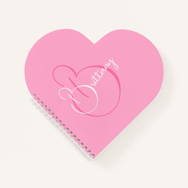 Simple Elegant Script Personalised Pink Heart Notebook (Front)