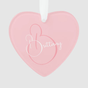 Simple Elegant Script Personalised Pink Heart Ornament