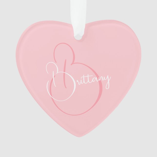 Simple Elegant Script Personalised Pink Heart Ornament (Front)
