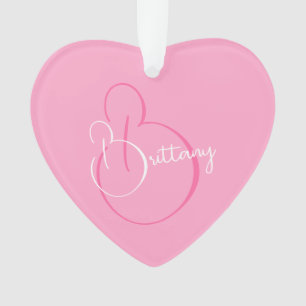 Simple Elegant Script Personalised Soft Pink Heart Ornament