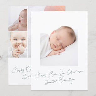 Simple Elegant Script Photo Baby Birth Announcement