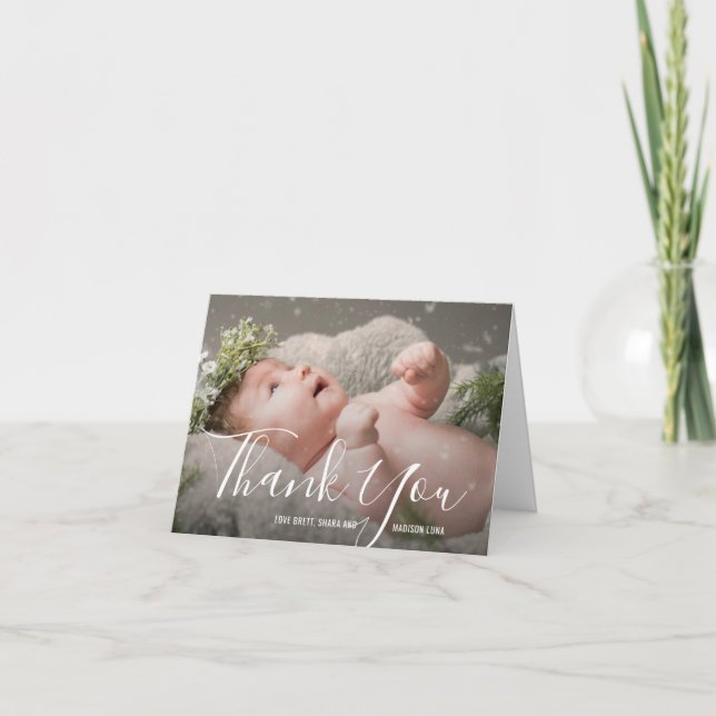 Simple Elegant Script Photo Baby Shower Thank You Card (Front)
