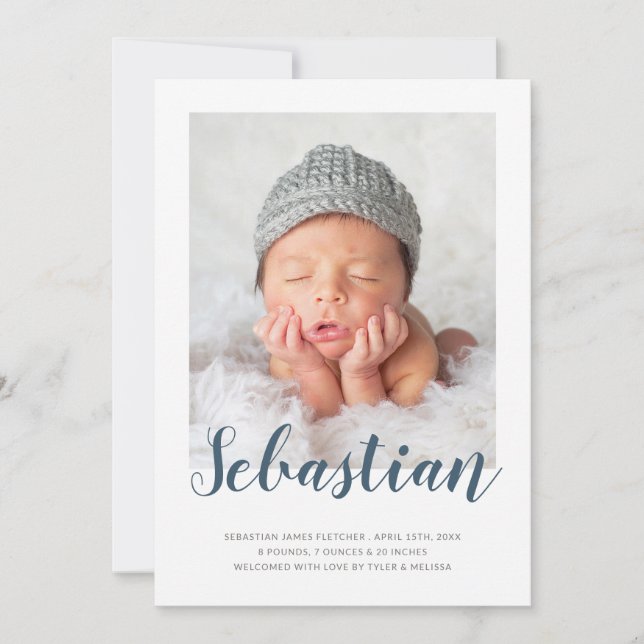 Simple Elegant Script | Photo Birth Announcement (Front)