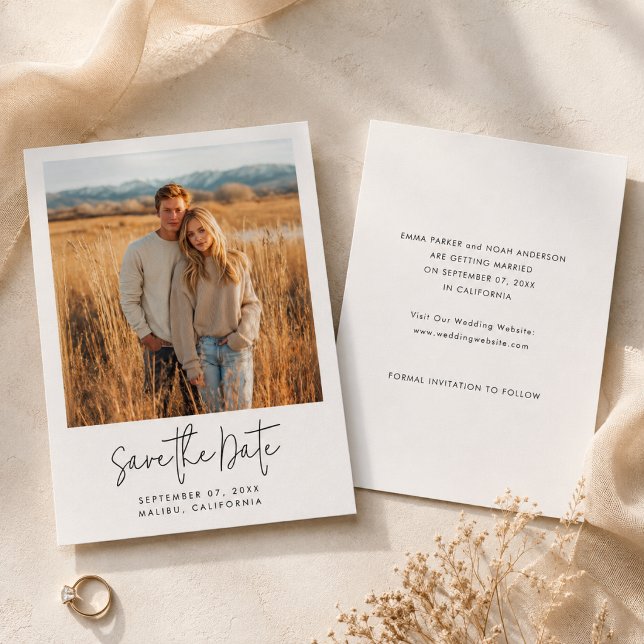 Simple Elegant Script Photo Budget Save the Date (Creator Uploaded)
