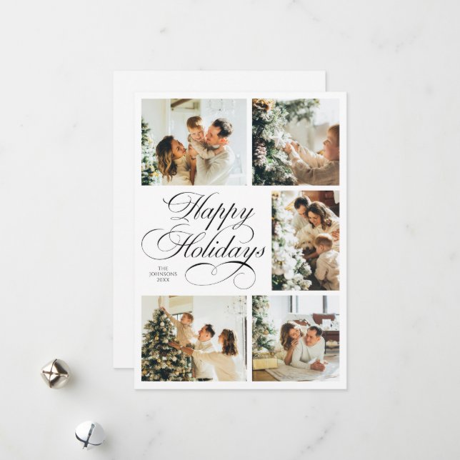 Simple Elegant Script Photo Collage Christmas Holiday Card (Front/Back In Situ)