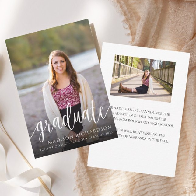 Simple Elegant Script Photo Graduation Invitation (Creator Uploaded)