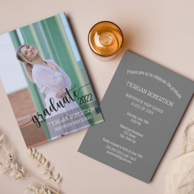 Simple Elegant Script Photo Graduation Invitation (Creator Uploaded)