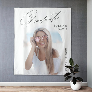 Simple Elegant Script Photo Graduation Party Tapestry