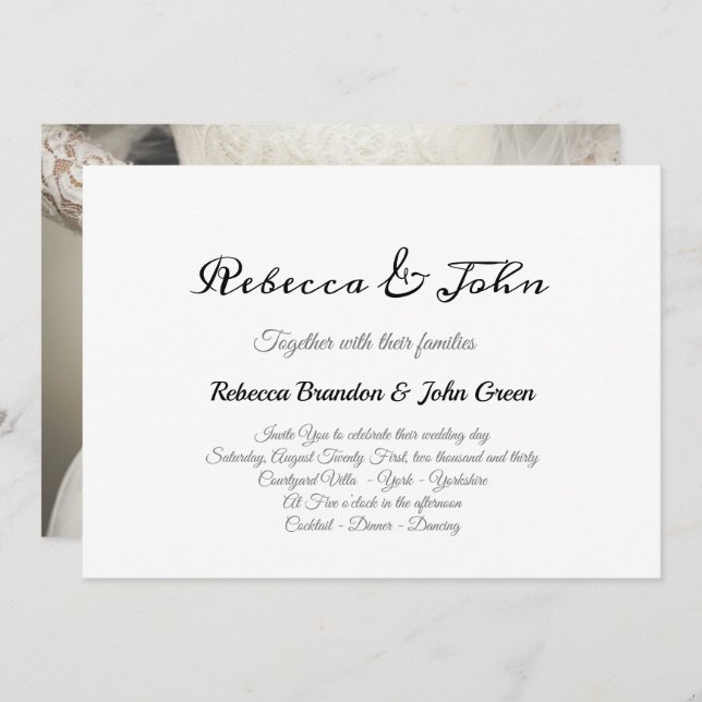 Simple Elegant Script Photo Wedding Invitation (Front/Back)