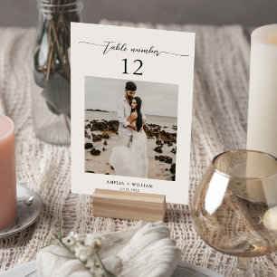 Simple Elegant Script Photo Wedding Table Number