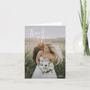 Simple Elegant Script Photo Wedding Thank You Card