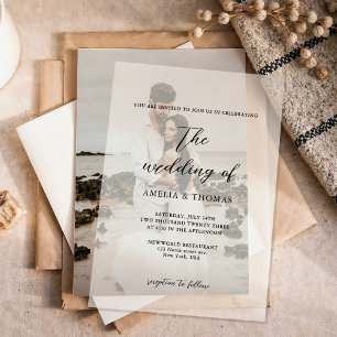 Simple Elegant Script Photo Wedding Vellum Invitations
