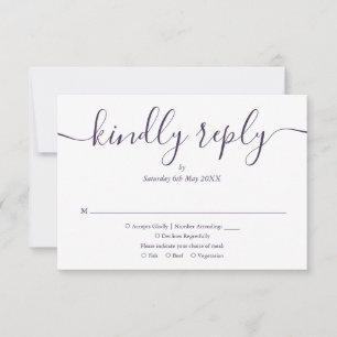 Simple Elegant Script Purple Photo Wedding RSVP Card