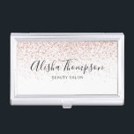Simple Elegant Script Rose Gold Glitter  Business Card Holder<br><div class="desc">Simple elegant script personalised rose gold glitter business card case. Perfect for a wide range of professions including; beauticians,  hair and beauty consultants,  spas,  makeup artists,  hair salons,  stylists,  nail salons to name a few!  Designed by Thisisnotme©</div>
