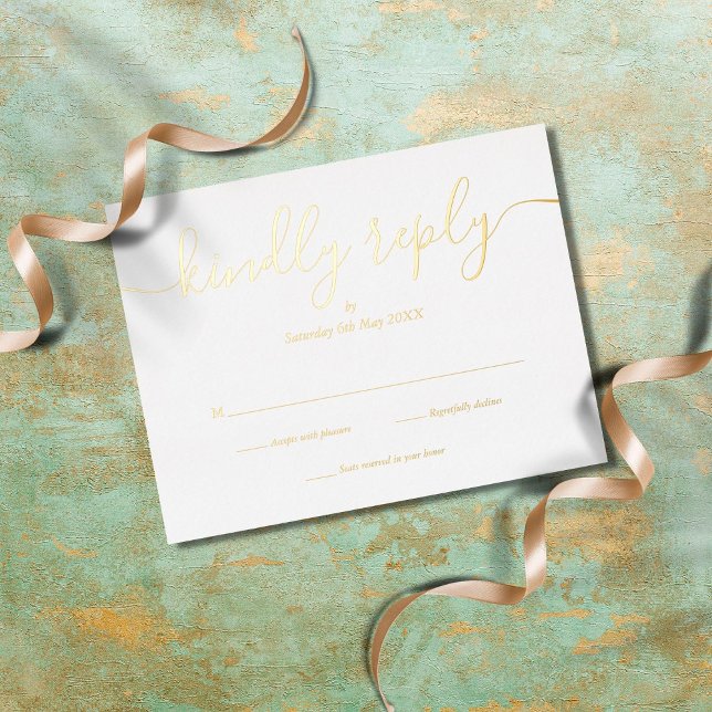 Simple Elegant Script RSVP Gold Foil Invitation Postcard (Creator Uploaded)