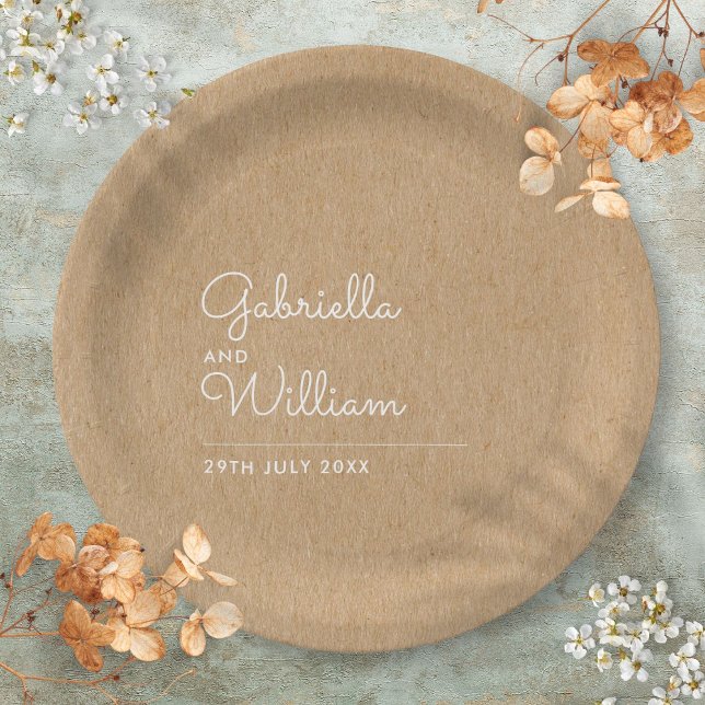 Simple Elegant Script Rustic Kraft Wedding Paper Plate (Simple Elegant Script Rustic Kraft Wedding Paper Plates)